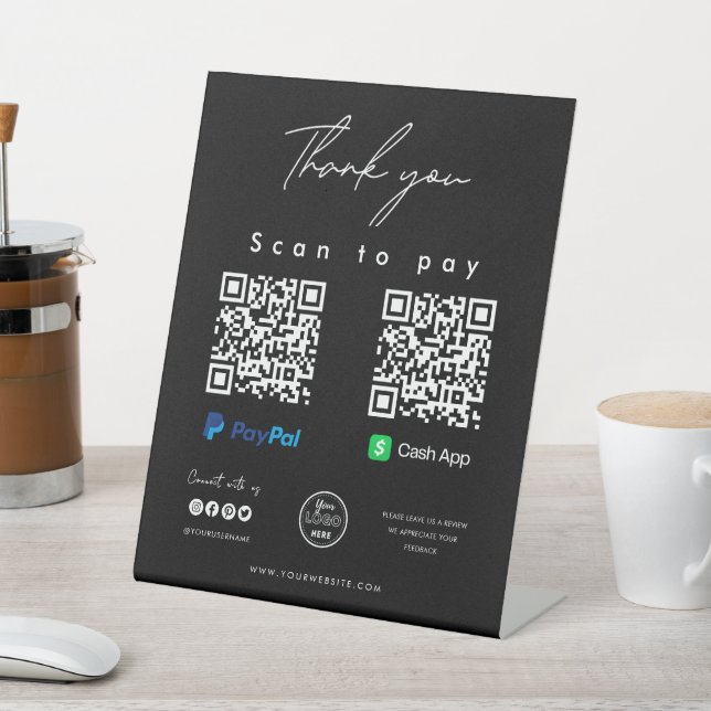 Scan to Pay Logo Paypal Cash App QR Code Thank you Pedestal Sign (In SItu)