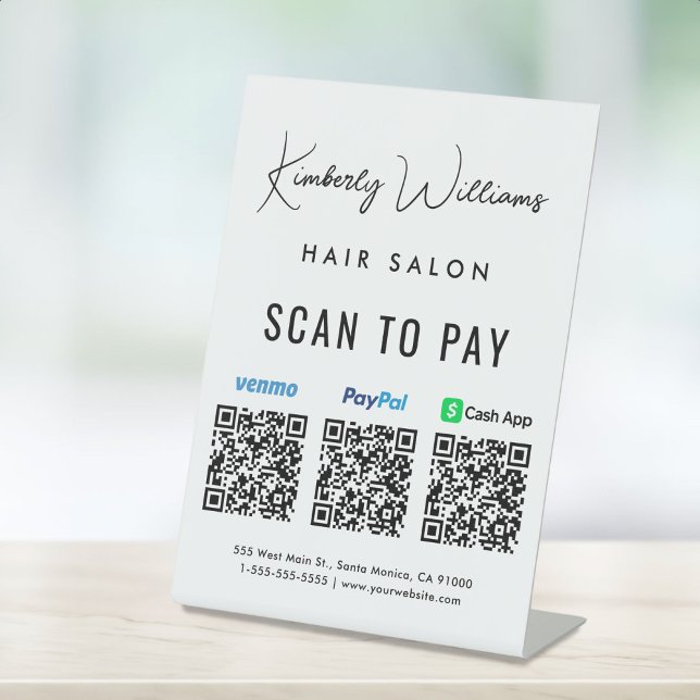 Scan to Pay Paypal Venmo CashApp QR Code Business  Pedestal Sign (A QR code sign to effortlessly connect your customers to your payment platforms)