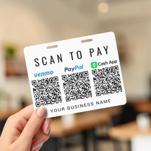 Scan to Pay Paypal Venmo CashApp QR Codes Business Badge