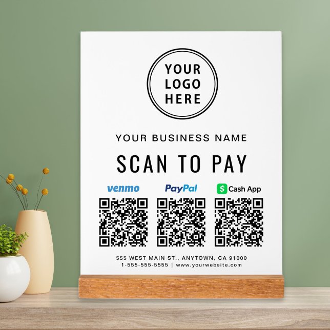 Scan to Pay Paypal Venmo CashApp QR Codes Logo Acrylic Sign (Creator Uploaded)