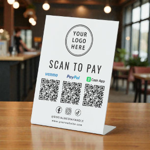Scan to Pay Paypal Venmo CashApp QR Codes Logo Pedestal Sign