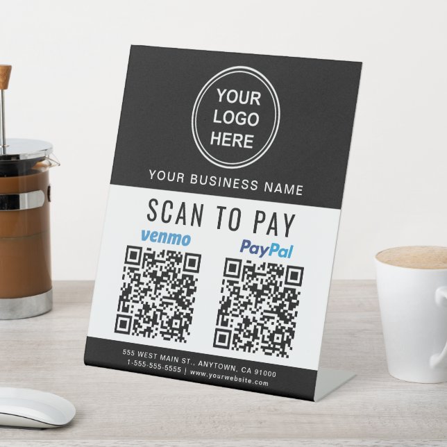 Scan to Pay Paypal Venmo QR Codes Logo Black White Pedestal Sign (In SItu)