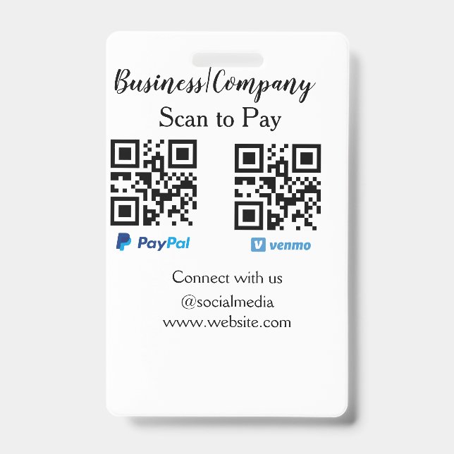 Scan to pay q r code paypal venmo add your website badge (Front)
