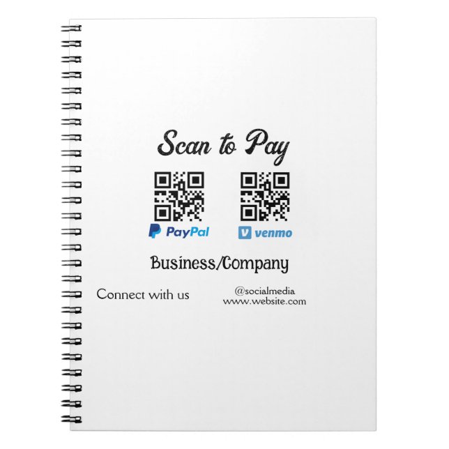 Scan to pay q r code paypal venmo add your website notebook (Front)