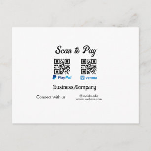 Scan to pay q r code paypal venmo add your website postcard