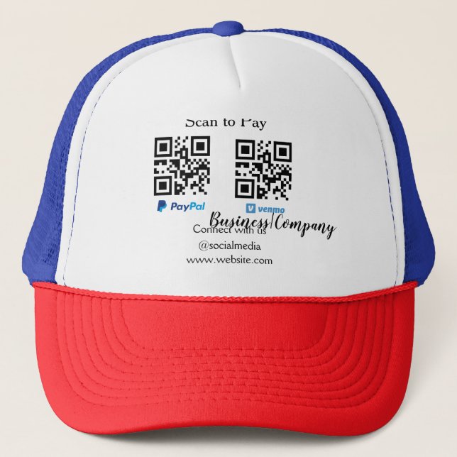 Scan to pay q r code paypal venmo add your website trucker hat (Front)