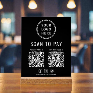 Scan to Pay QR Code Black Tabletop Acrylic Sign