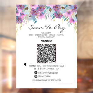 *~* Scan to PAY QR code Payment FLORAL  Window Cli Cling