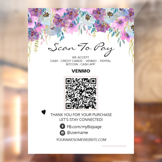 *~* Scan to PAY QR code Payment FLORAL  Window Cli Window Cling (Sheet 2)