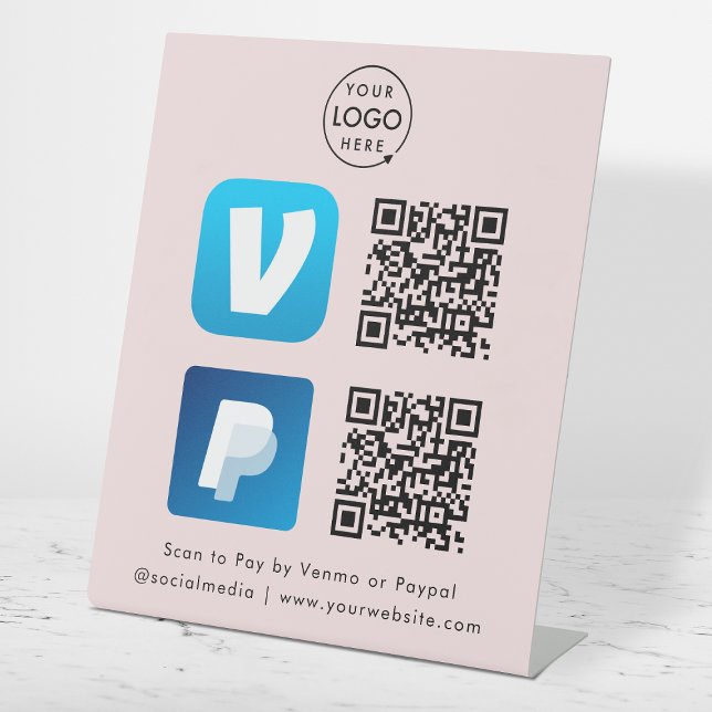 Scan to Pay | QR Code Payment Venmo Paypal Pink Pedestal Sign (Versatile digital payment tabletop signs for sales, retail stores, salons, pop-ups, events & more!)