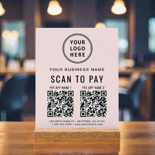 Scan to Pay QR Code Pink Tabletop Acrylic Sign