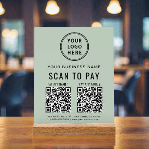 Scan to Pay QR Code Sage Green Tabletop Acrylic Sign