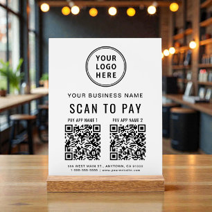 Scan to Pay QR Code White Tabletop Acrylic Sign