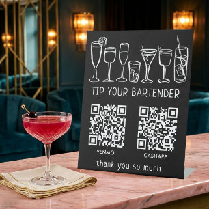 SCAN TO PAY QR CODES Cocktails Bartender Tip Jar Pedestal Sign
