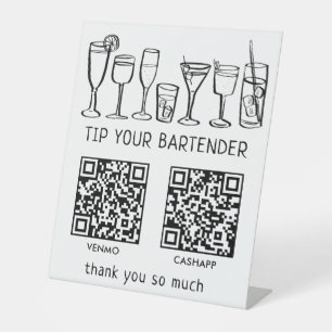 SCAN TO PAY QR CODES Cocktails Bartender Tip Jar Pedestal Sign