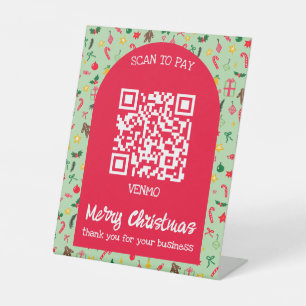 Scan to Pay QR Whimsical Doodle Christmas Custom Pedestal Sign