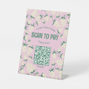SCAN TO PAY QR White Strawberry Pineberry CUSTOM Pedestal Sign