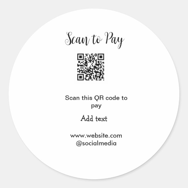 Scan to pay scan QR code add website email details Classic Round Sticker (Front)