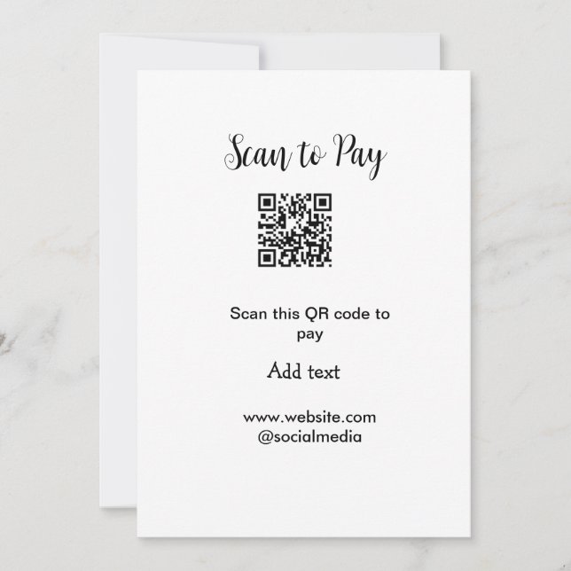 Scan to pay scan QR code add website email details Holiday Card (Front)