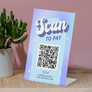 Scan to Pay Trendy Retro Holographic Style QR Code Pedestal Sign