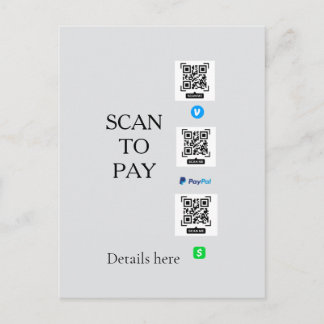 scan to pay venmo cashapp QR code details paypal Postcard