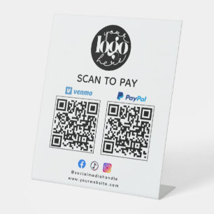 Scan to Pay Venmo & PayPal QR Code Business Logo Pedestal Sign