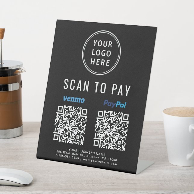 Scan to Pay Venmo Paypal QR Codes Logo Black Pedestal Sign (In SItu)