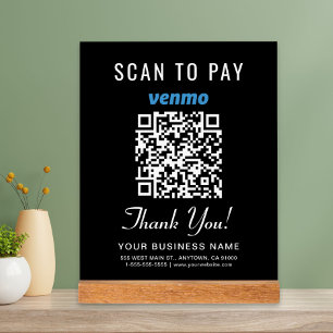 Scan to Pay Venmo QR Code Black Acrylic Sign