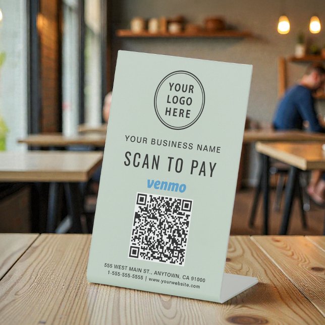 Scan to Pay Venmo QR Code Sage Green Pedestal Sign (Scan to Pay Venmo QR Code Sage Green Pedestal Sign)