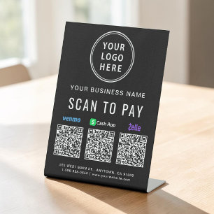 Scan to Pay Venmo Zelle CashApp QR Code Black Logo Pedestal Sign