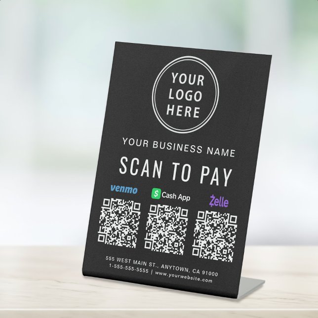 Scan to Pay Venmo Zelle CashApp QR Code Logo Black Pedestal Sign (Creator Uploaded)