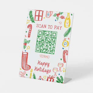 Scan to Pay Whimsical Christmas Cute Custom QR Pedestal Sign