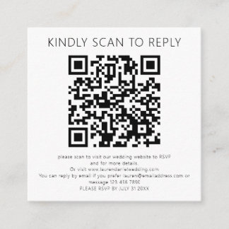 Scan To Reply QR Code Black White Wedding RSVP Enclosure Card