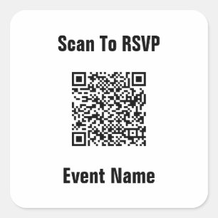 Scan To RSVP Event Name Text QR Code Template Square Sticker