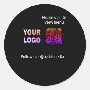 Scan to view menu resturant hotel QR Add logo text Classic Round Sticker