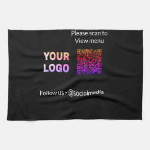 Scan to view menu resturant hotel QR Add logo text Kitchen Towel