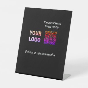 Scan to view menu resturant hotel QR Add logo text Pedestal Sign