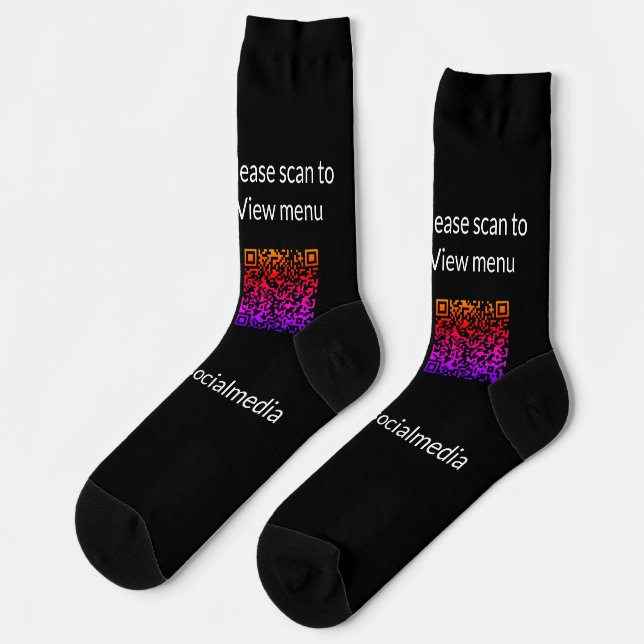 Scan to view menu resturant hotel QR Add logo text Socks (Left)