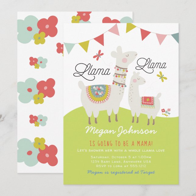 Scandi Boho Llama Baby Shower Invitation (Front/Back)