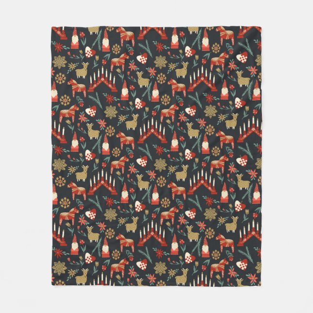 Scandi Christmas charcoal Fleece Blanket (Front)