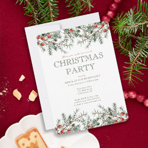 Scandi Christmas Party Vintage Greenery  Invitation