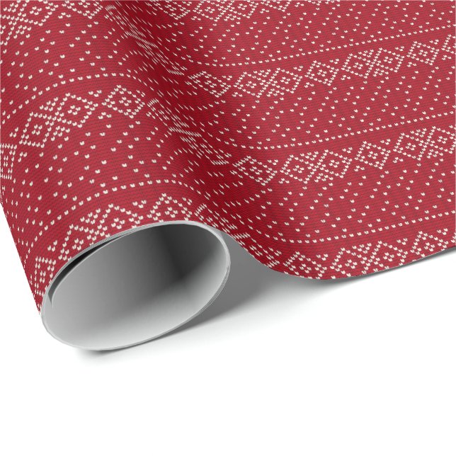 Scandi Christmas Stripe Knit Sweater Red Wrapping Paper (Roll Corner)