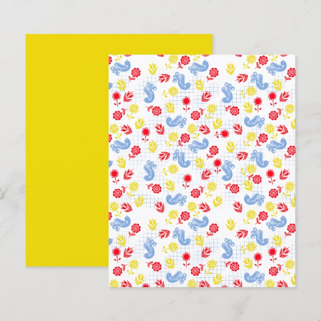 Scandi Ditsy Blue Bird Red Yellow Flower Scrapbook (Front/Back)