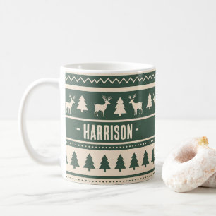 Scandi Fair Isle   Green Custom Name Ugly Sweater Coffee Mug