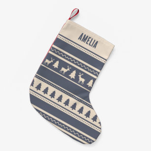 Scandi Fair Isle Slate Grey Custom Name Small Christmas Stocking