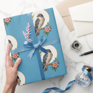 Scandi Folk Art Bird Floral Wrapping Paper