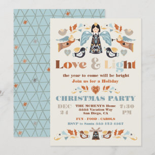 Scandi Folk art Love and Light Christmas Party Invitation