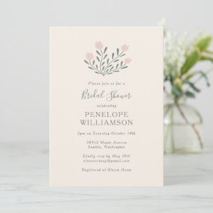 Scandi Folk Flowers Blush Pink Sage Bridal Shower Invitation