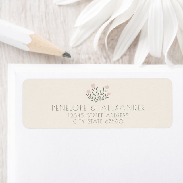 Scandi Folk Flowers Pink Sage Return Address (Insitu)