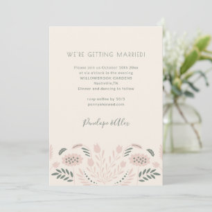 Scandi Folk Flowers Simple Blush Pink Sage Wedding Invitation